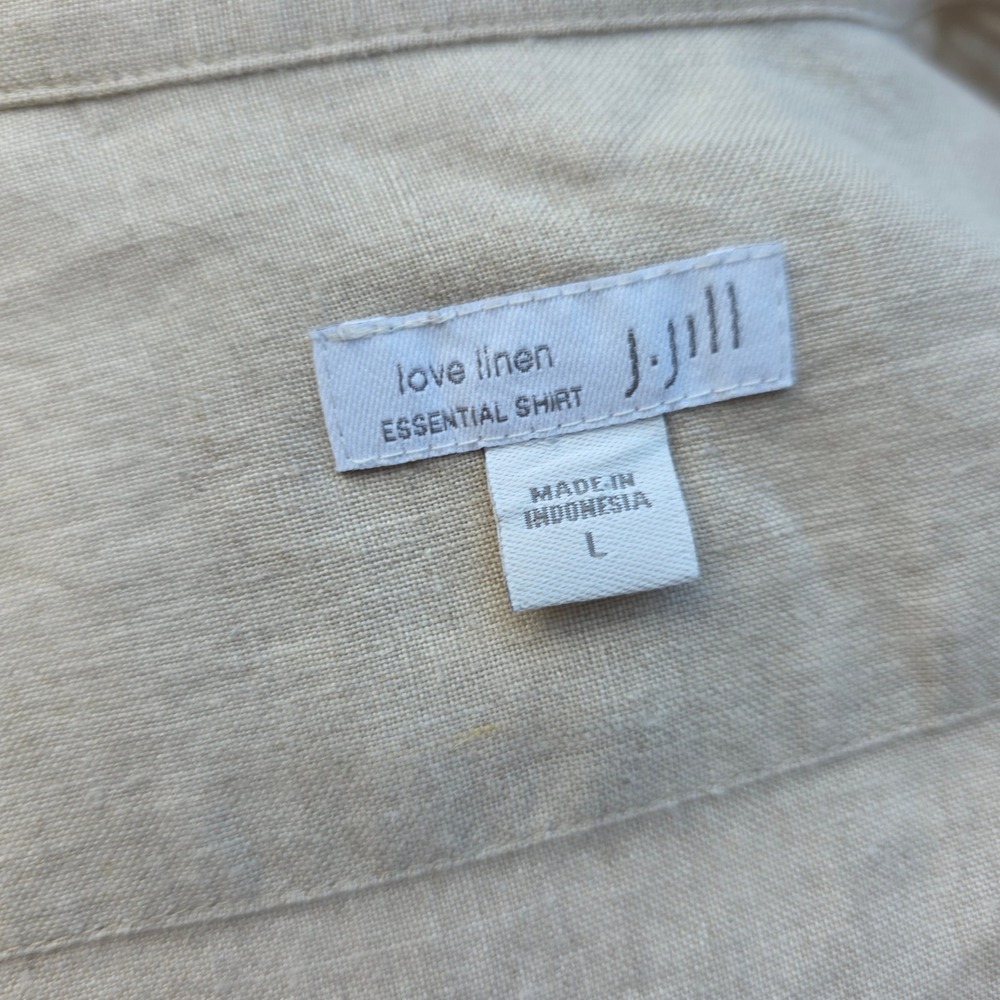 J. Jill Love Linen Button Down L Beige Coastal Minimalist Oversize Long Sleeve - Picture 4 of 13